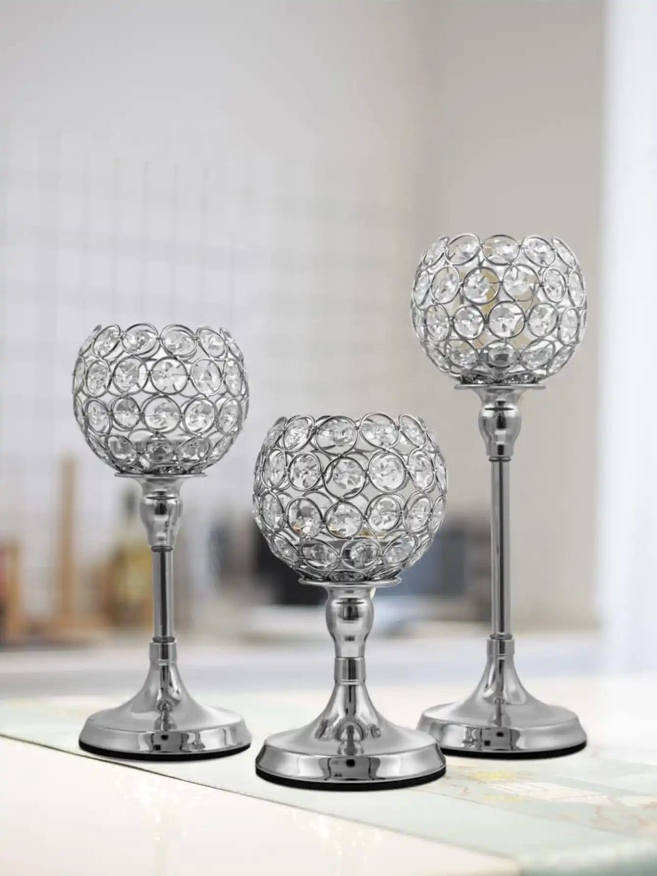 Crystal candlesticks for centerpieces, 3-size lamp candlesticks for Christmas, parties, holidays, and home decor