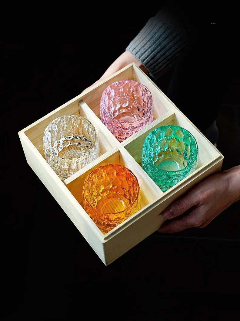 Japanese Handmade Carved Crystal Glass Whisky Glasses, Household Foreign Wine Glasses, Water Glasses, Gift Collection, 200ml