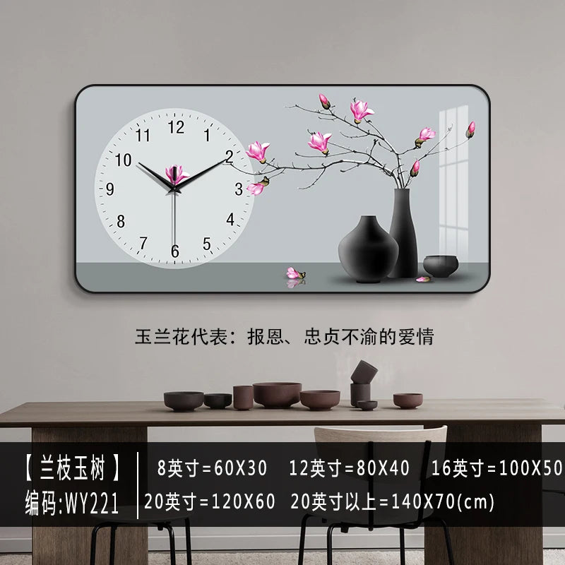 Modern Minimalist Living Room Clock Home New Chinese Style Noiseless Hanging Clock Creative All-Match Wall Hanging Clock Drawing