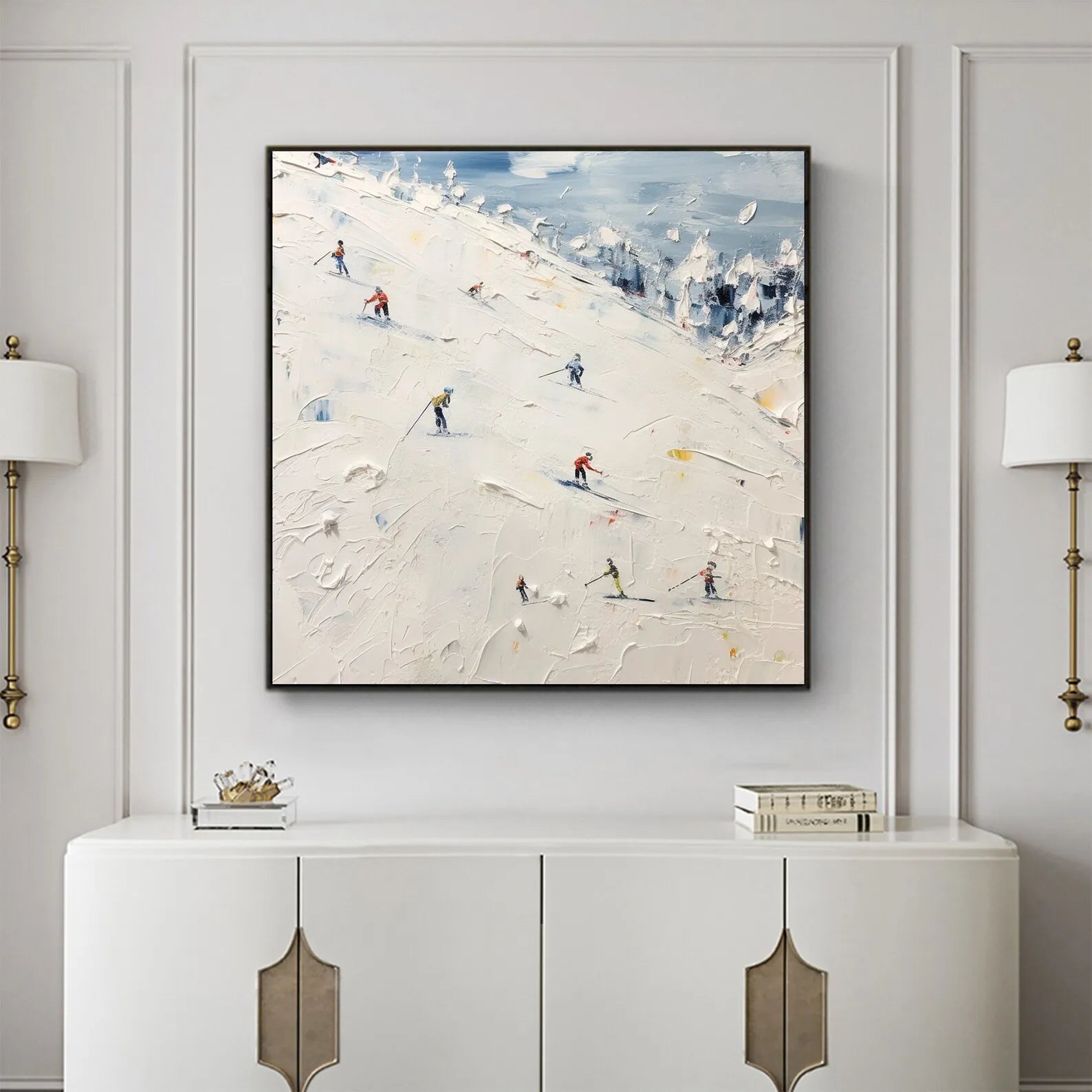 Thick Textured Knife Painted Skiing Landscape Painting 100% Handmade Abstract Oil Painting Canvas Wall Art For Home Decoration