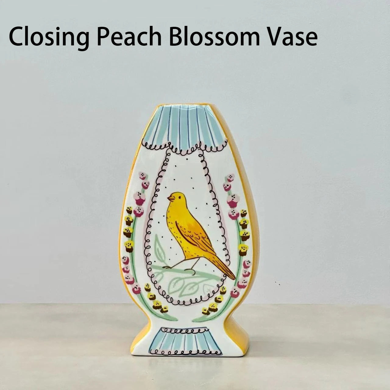 Nightingale Rose Ceramic Vase Prosperous Peach Blossom Double sided Hand drawn Vase Home Office Exquisite Decoration Bird Vase