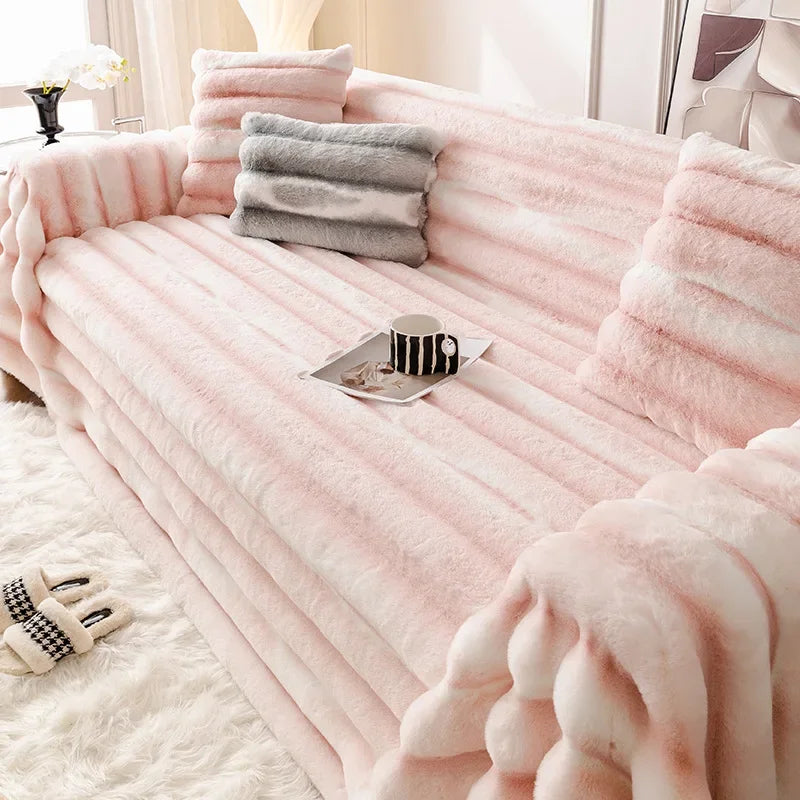 EIFLOY-Rabbit Plush Sofa Cover, Non Slip, Towel Blanket, Soft, Thick, Couch Slipcover, Winter, Universal, Furniture Protector