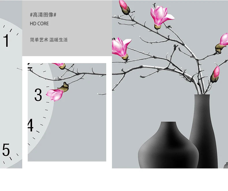 Modern Minimalist Living Room Clock Home New Chinese Style Noiseless Hanging Clock Creative All-Match Wall Hanging Clock Drawing