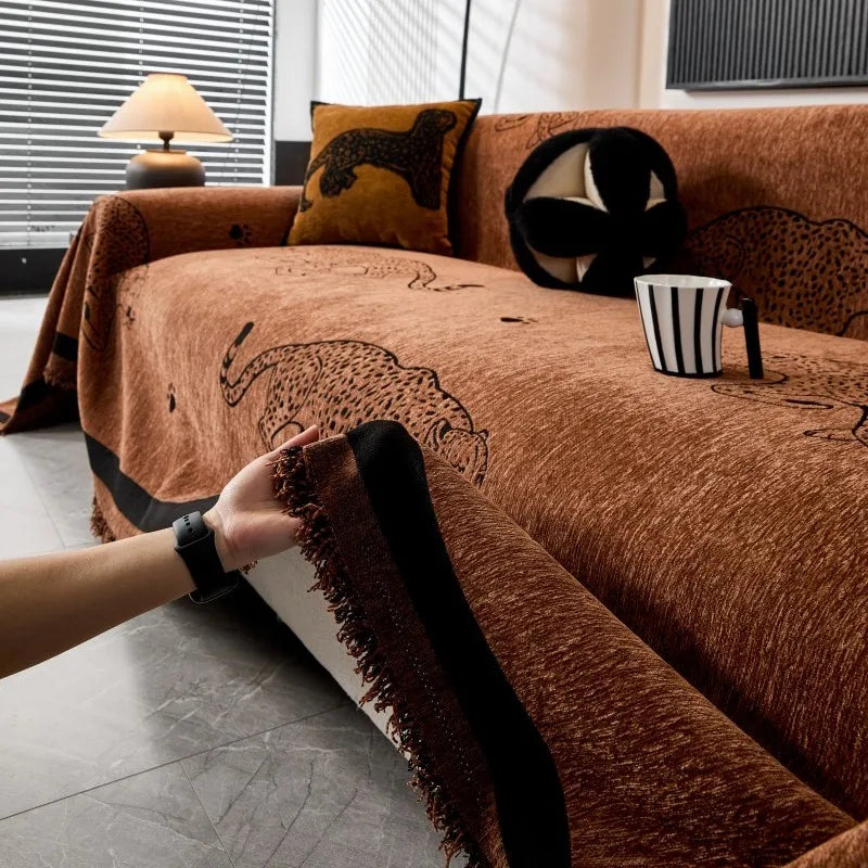 Butterfly Camping Picnic Sofa Cover 2025 All-season Leopard Chenille Sofa Covers Throw Blanket Camping Mats housses de canapé