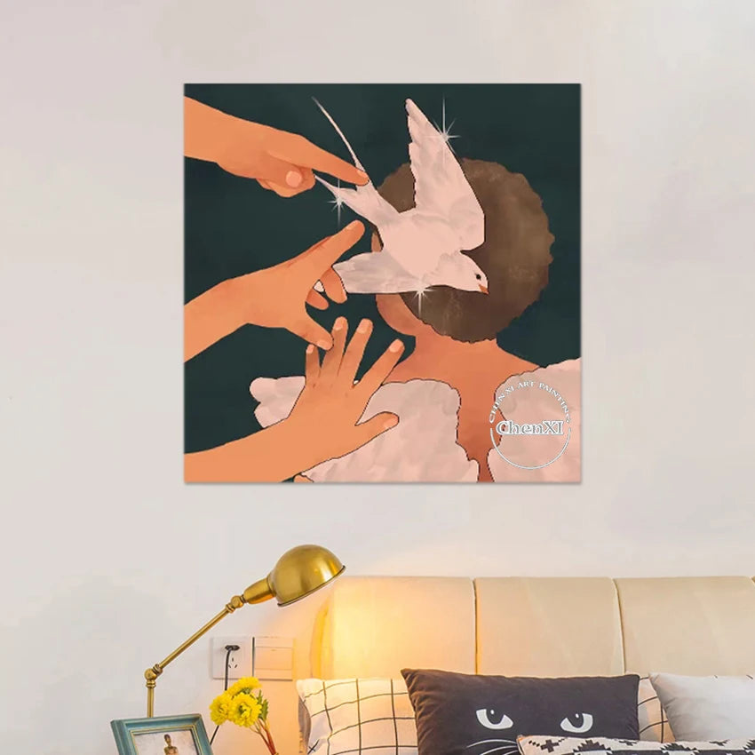 3D Figure Handmade Abstract Canvas Art Picture Bird Painting Frameless Modern Home Decor Artwork Living Room Oil Paintings