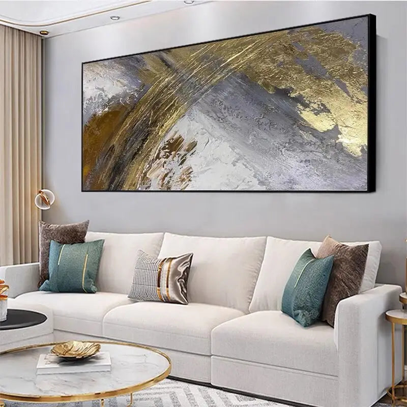 Gold Leaf Oversize Modern Picture Art, Handmade Abstract Oil Painting on Canvas, Wall Art for Living Room, Home Decor, No Frame