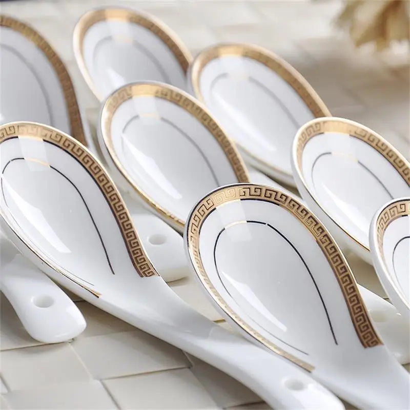 6-piece set, bone china, creative design chinese rice scoop spoon set, korean ice cream ladle, japanese soup spoon, cute spoons