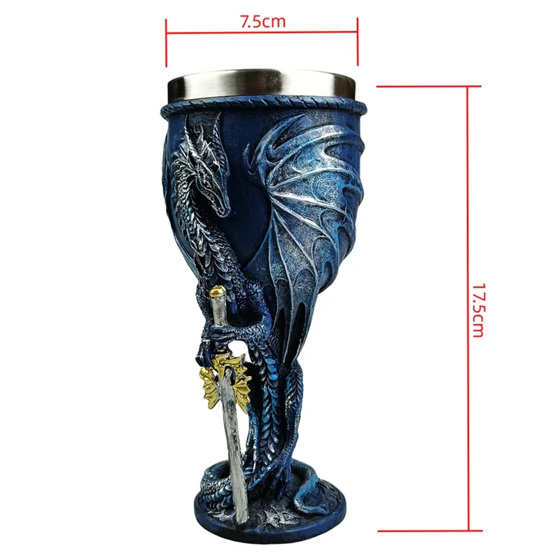 ABBY-Blue Dragon Goblet Dungeons And Dragons Gift Holy Grail Wine Goblet Flying Dragon Sword Goblet