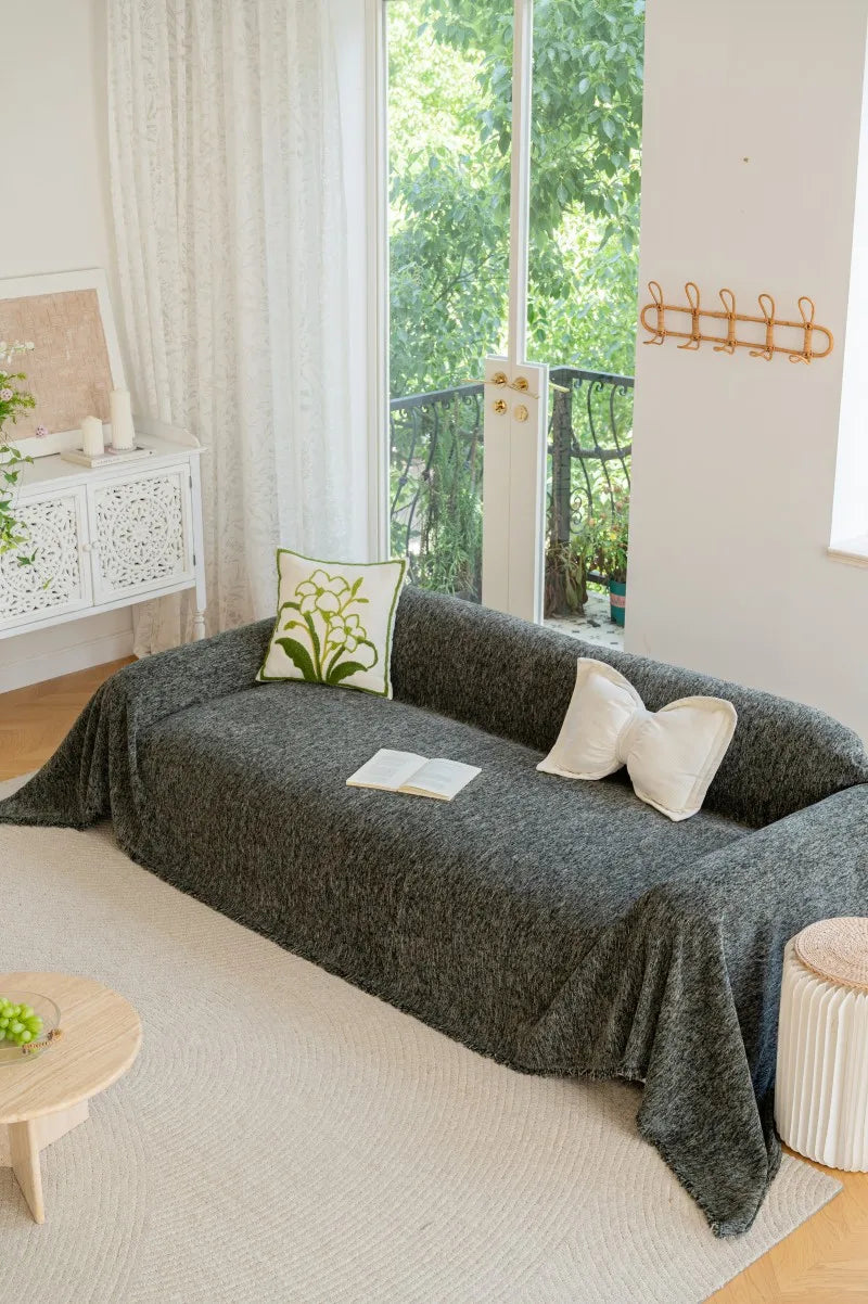 2025 All-Season Universal Full Coverage Non-Slip Couch Chenille Solid Couch Camping Blanket Vintage Solid Color Sofa Cover