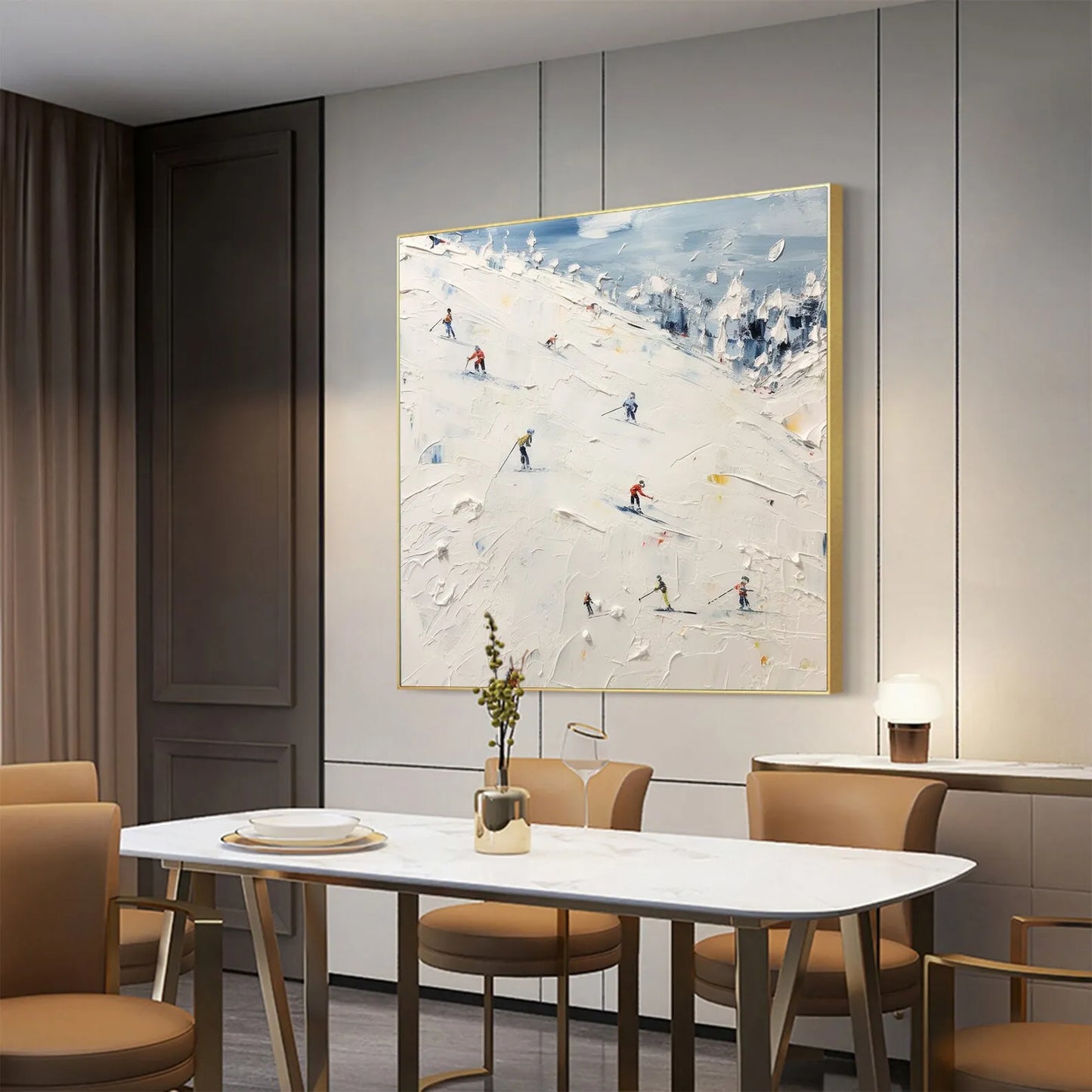 Thick Textured Knife Painted Skiing Landscape Painting 100% Handmade Abstract Oil Painting Canvas Wall Art For Home Decoration