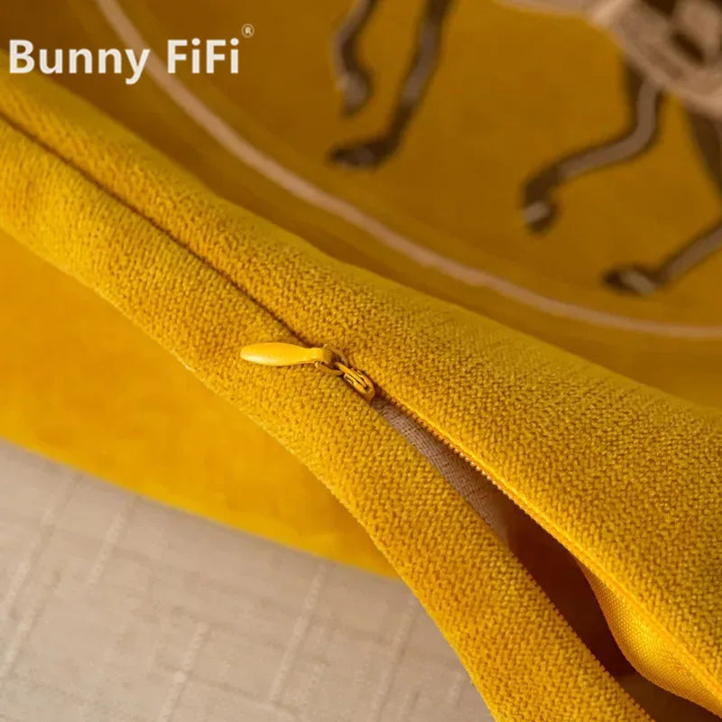 Elegant American Hand-Embroidered Cushion Cover with Horse Design, Perfect for Sofa Home Office Living Room or Car Size 45x45cm