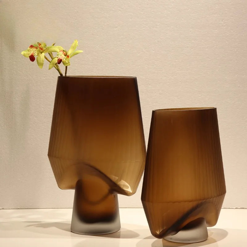 European Style Frosted Multi-edge Design Transparent Glass Vase Creative Hydroponic Flowers Living Room Decoration Ornaments