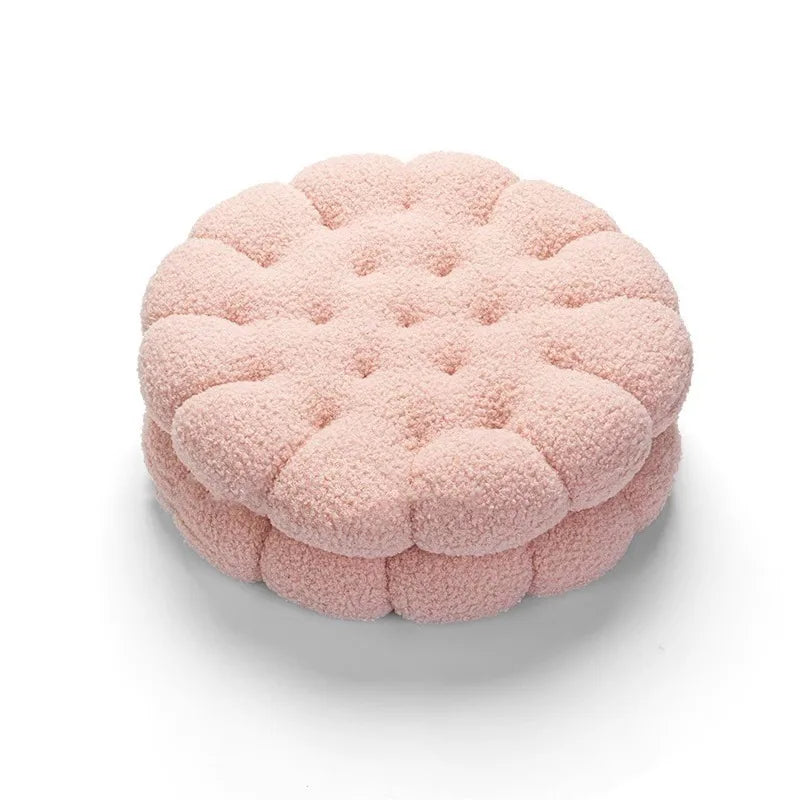 Lamb Wool Biscuit Cushion Cute Cartoon Plush Bolster with Round Sandwich Cookies Home Office Sofa Chair Decorative Pillow