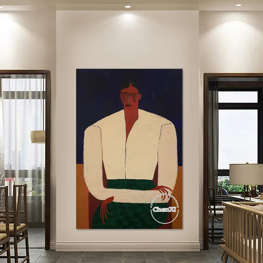 Figure Textured Design Art Wall Large Size Frameless Canvas Picture Decoration Hand Drawing Abstract Woman Portrait Painting