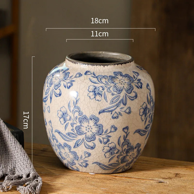 Blue And White Porcelain Vases Flower Arrangements Living Room Decorations Chinese Style Ceramic Home Decoration Retro Porcelain