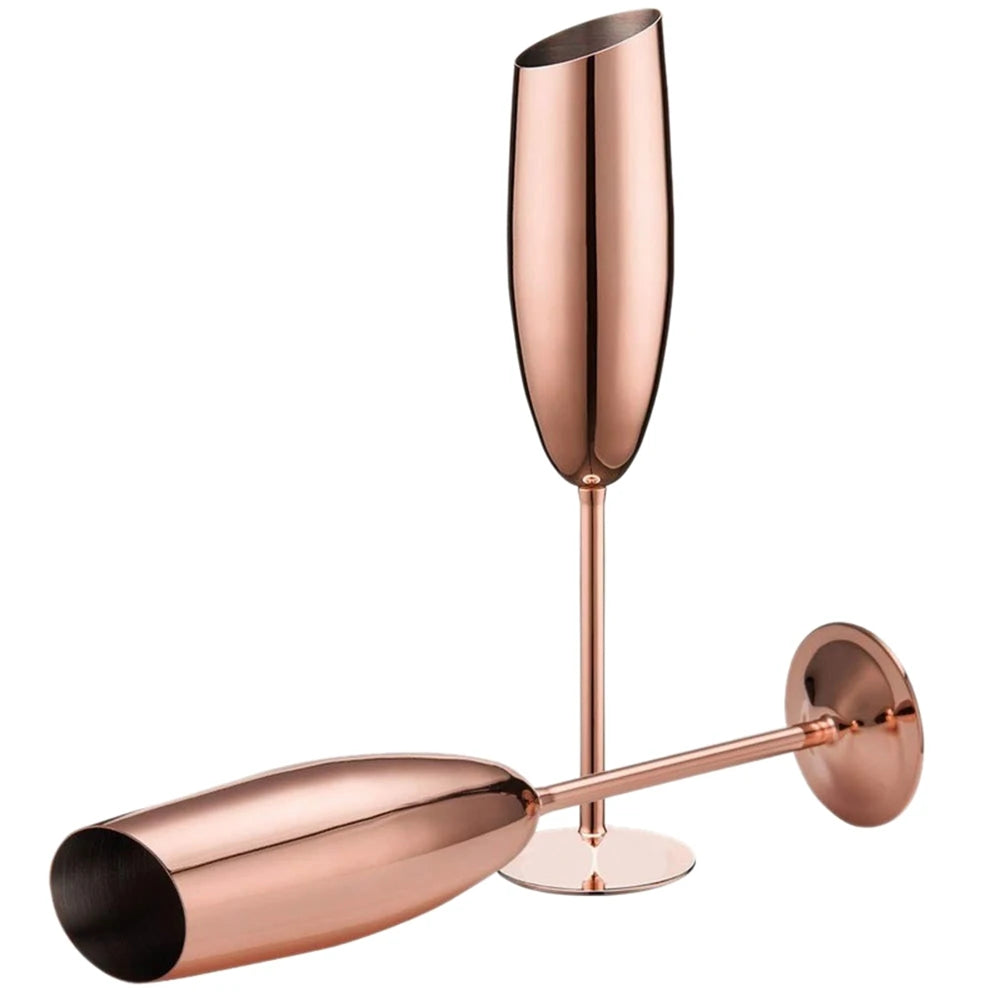 AD76-Set Of 4 Stainless Steel Champagne Wine Flutes Glasses Rose Gold Unbreakable Shatterproof