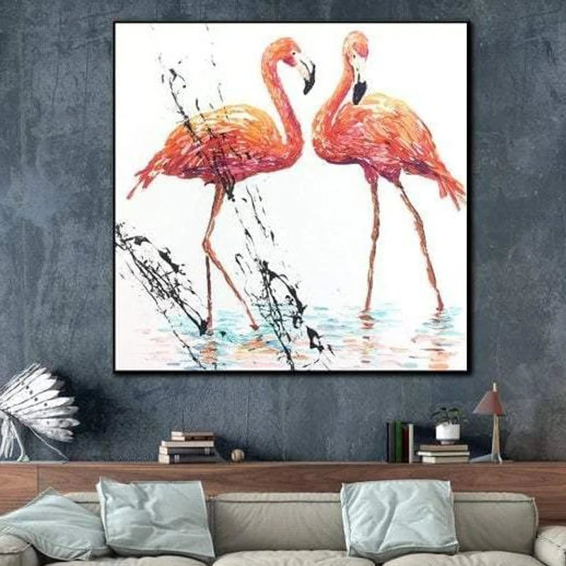 Thick Textured Knife Painted Flamingo Picture 100% Handmade Abstract Oil Painting Canvas Wall Art For Home Decoration No Frame