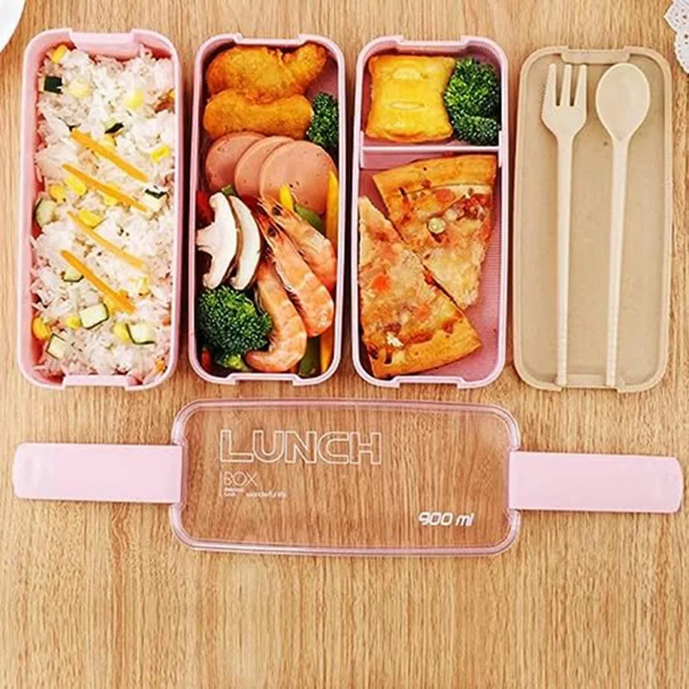 Y51A-Portable Bento Box, 3-Layers Lunch Box, 900ML Wheat Straw Dinnerware Food Storage Container Green Durable 11.2 X 8.2 X 18.5