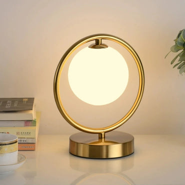 Nordic Brass Ring Glass Ball Table Lamp Modern Led Living Room Bedroom Hotel Home Decor Desk Lamp Eye Protection lamp