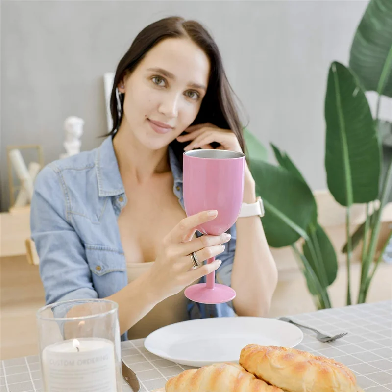 Practical-2PCS Insulated Pink Wine Glasses Double Wall Food Grade Stainless Steel Travel Wine Cup With Leak Proof Lid For Adult,