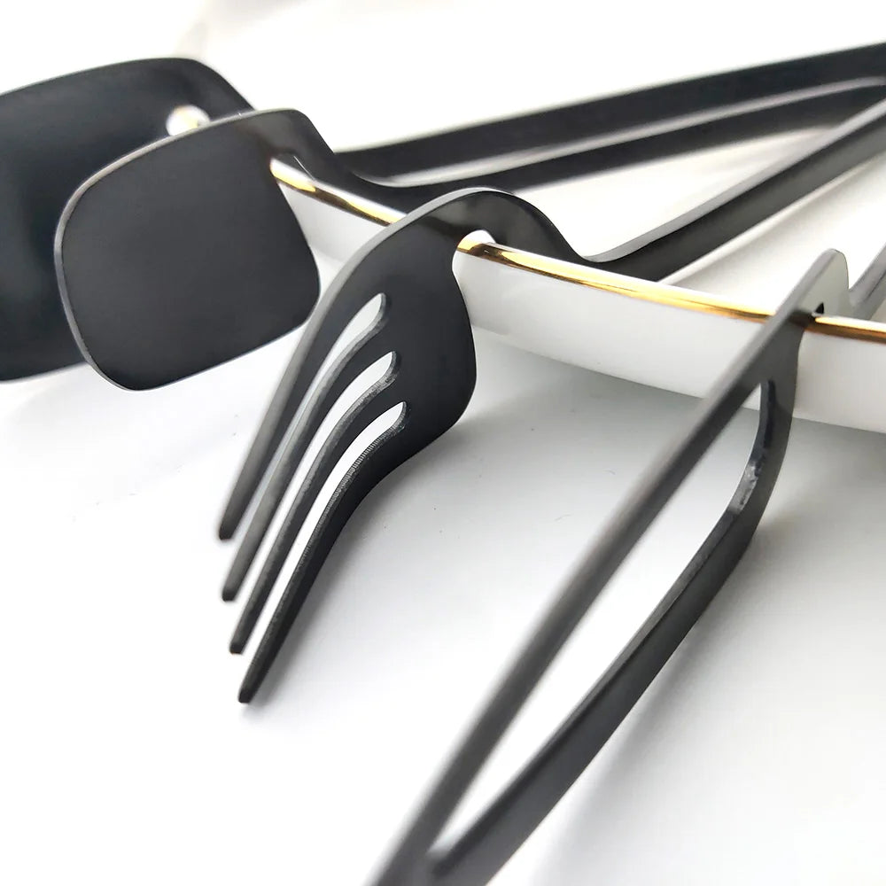 32pcs Black Matte Cutlery Set 304 Stainless Steel Dinnerware Set Knife Fork Spoon Dinner Set Bar Party Kitchen Tableware Gift