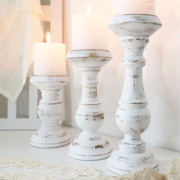 1Piece Wood Candlestick Tabletop Retro White Candle Holder Home Decoration Wooden Candles Rack Nostalgic Photography