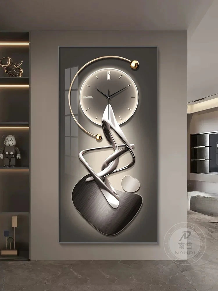 Modern Design Wall Clock Living Room Entrance Corridor Wall Decor Mute Digital Clock Large Abstract Hanging Painting Wall Watch