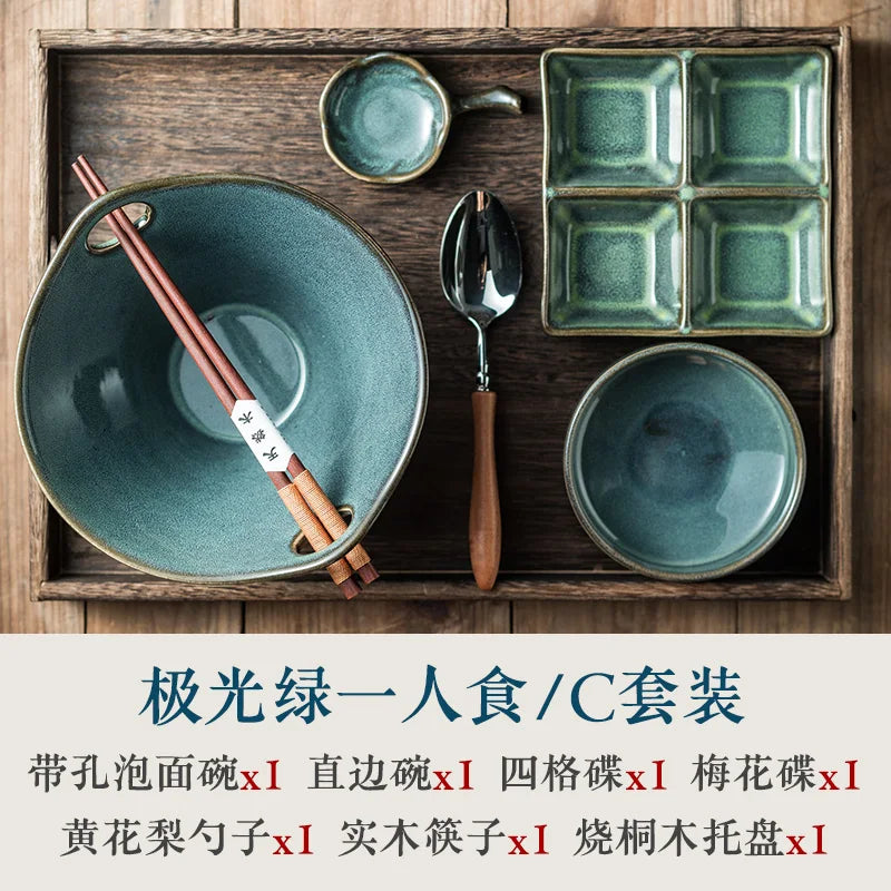 Elegant One-Person Dining Set, Japanese-Inspired Ritual Plate, Perfect Breakfast Tray for Airbnb or Stylish Mornings