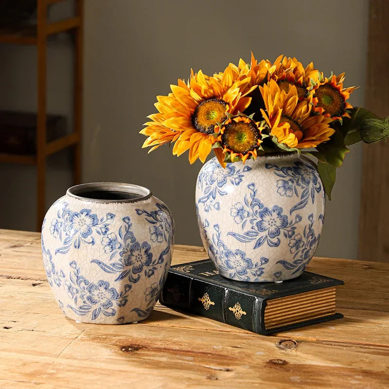 Blue And White Porcelain Vases Flower Arrangements Living Room Decorations Chinese Style Ceramic Home Decoration Retro Porcelain