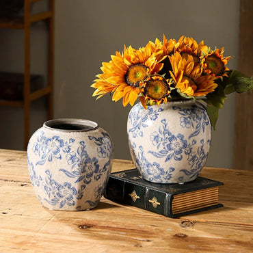 Blue And White Porcelain Vases Flower Arrangements Living Room Decorations Chinese Style Ceramic Home Decoration Retro Porcelain