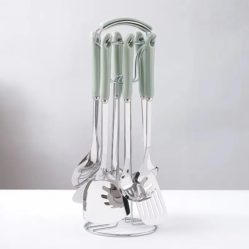 7pcs stainless steel spatula soup spoon kitchenware set cooking spatula kitchen supplies ceramic handle Nordic kitchen tools