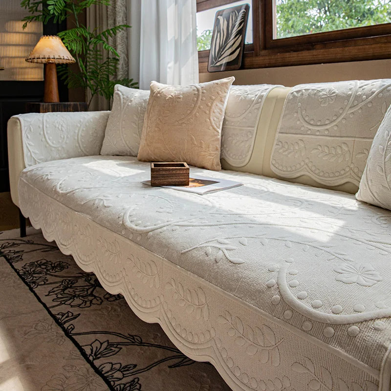 EIFLOY French Vintage Velvet  L Shape Sofa Cover, 3 Seater, Soft Plush Couch Slip Covers, Non Slip Quilted Furniture Protectors