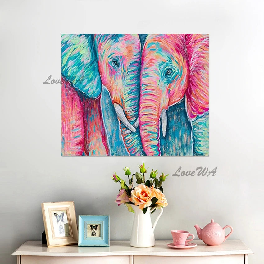 Simple Style Abstract Design Elephant Oil Paintings, Modern Canvas Picture, Frameless, Living Room Decor Art Wall, Hot Sale