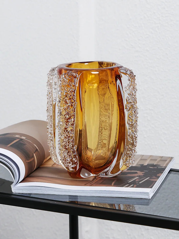 Modern Light Luxury Amber Glazed Art Vase Decoration Living Room Decoration porch Table Top Flower Arrangement Decoration