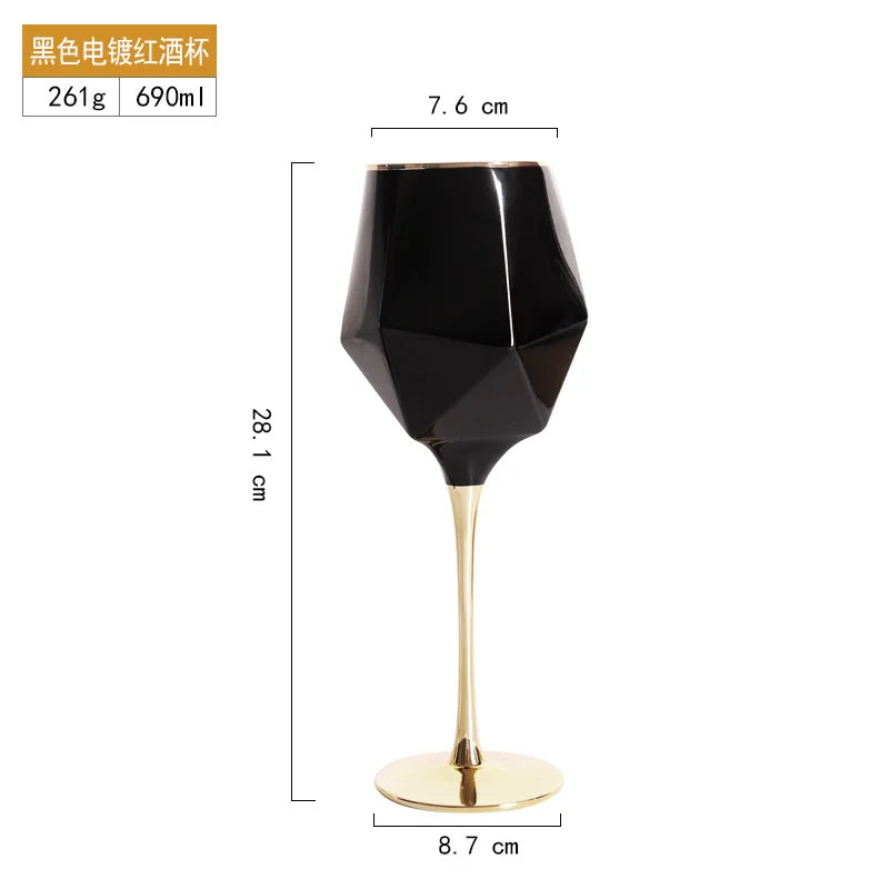 Luxury Black Whisky Glasses with Golden Edge Electroplated Irregular Goblet for Special Purpose Drinking Room Decor