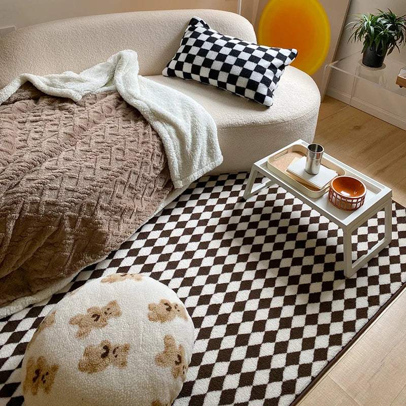 Japanese Style Carpets for Living Room Minimalist Bedroom Decor Plaid Carpet Checkerboard Lounge Rug Large Area Plush Floor Mat