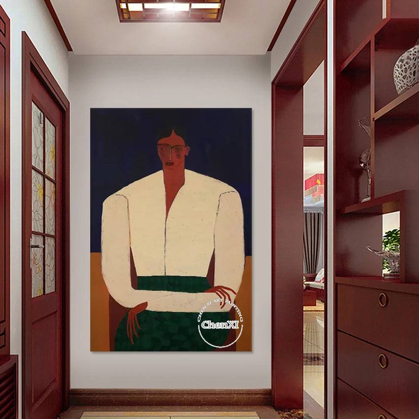 Figure Textured Design Art Wall Large Size Frameless Canvas Picture Decoration Hand Drawing Abstract Woman Portrait Painting