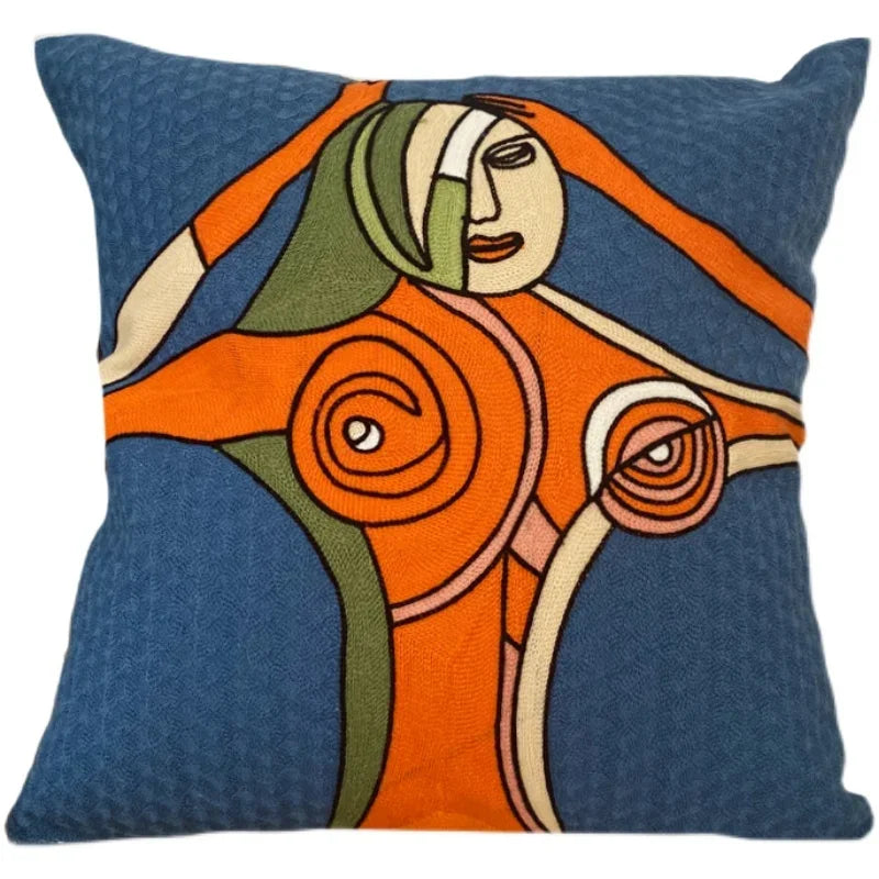 Embroidery Abstract Pillowcase Cotton Cushions Covers Picasso Decorative Throw Pillows Covers for Sofa Living Room Home Decor