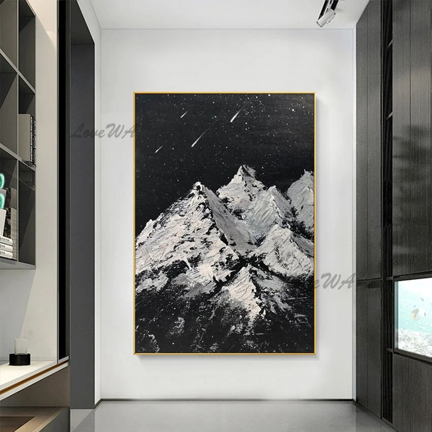 Abstract Canvas Art, Shooting Star Hand-painted, Natural Pictures, Unframed Artwork, Mountain Beautiful Scenery Wall Painting