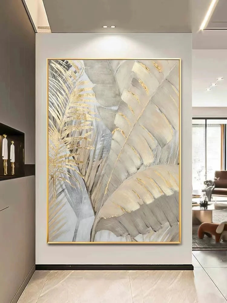 Nordic Gold Leaf Huge Size Picture Hand Painted Abstract Oil Painting On Canvas Wall Art For Living Room Home Decor No Frame