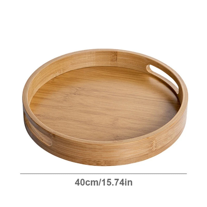 Wooden Round Serving Tray Decorative Bamboo Plate Tea Cup Food Dishes Storage Tray Drink Platter Plate Dinner Fruit Snack Trays