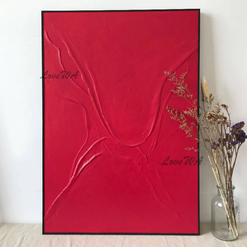 Abstract Art Textured Canvas Posters,Red Acrylic Artwork Palette Knife Oil Paintings Frameless Wall Picture For Living Room