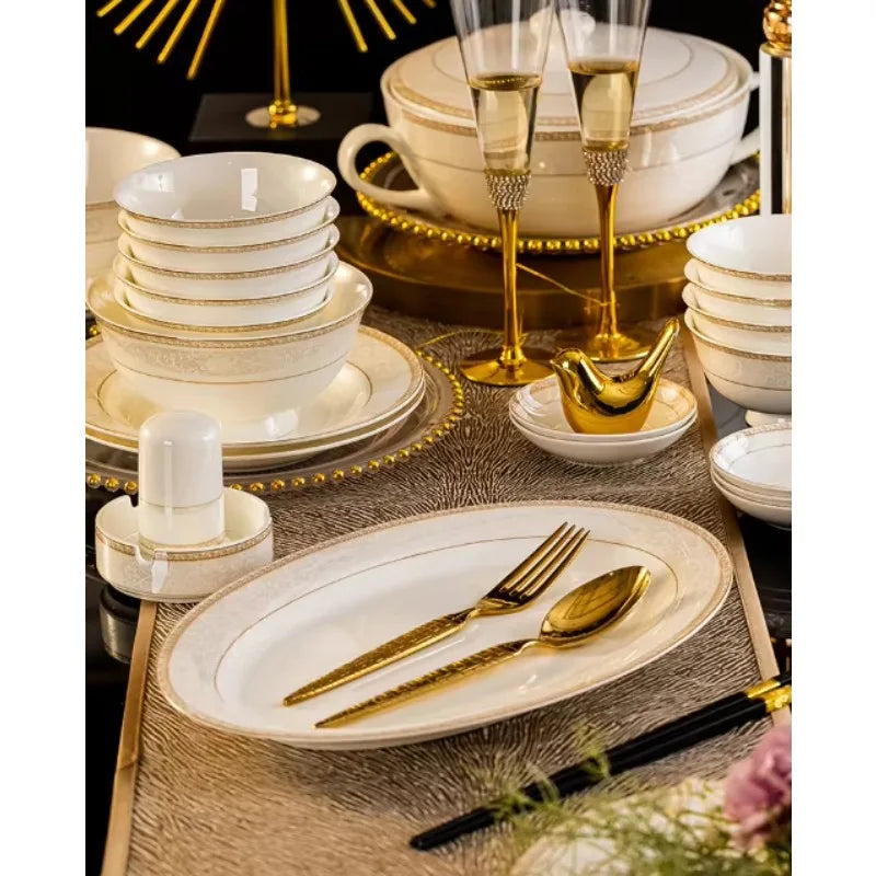 Christmas CeramicTableware 60Piece Set Equipped With Turkey Pot Fashion Xiaozi Series Ten Dining Simple Bone China Tableware Set