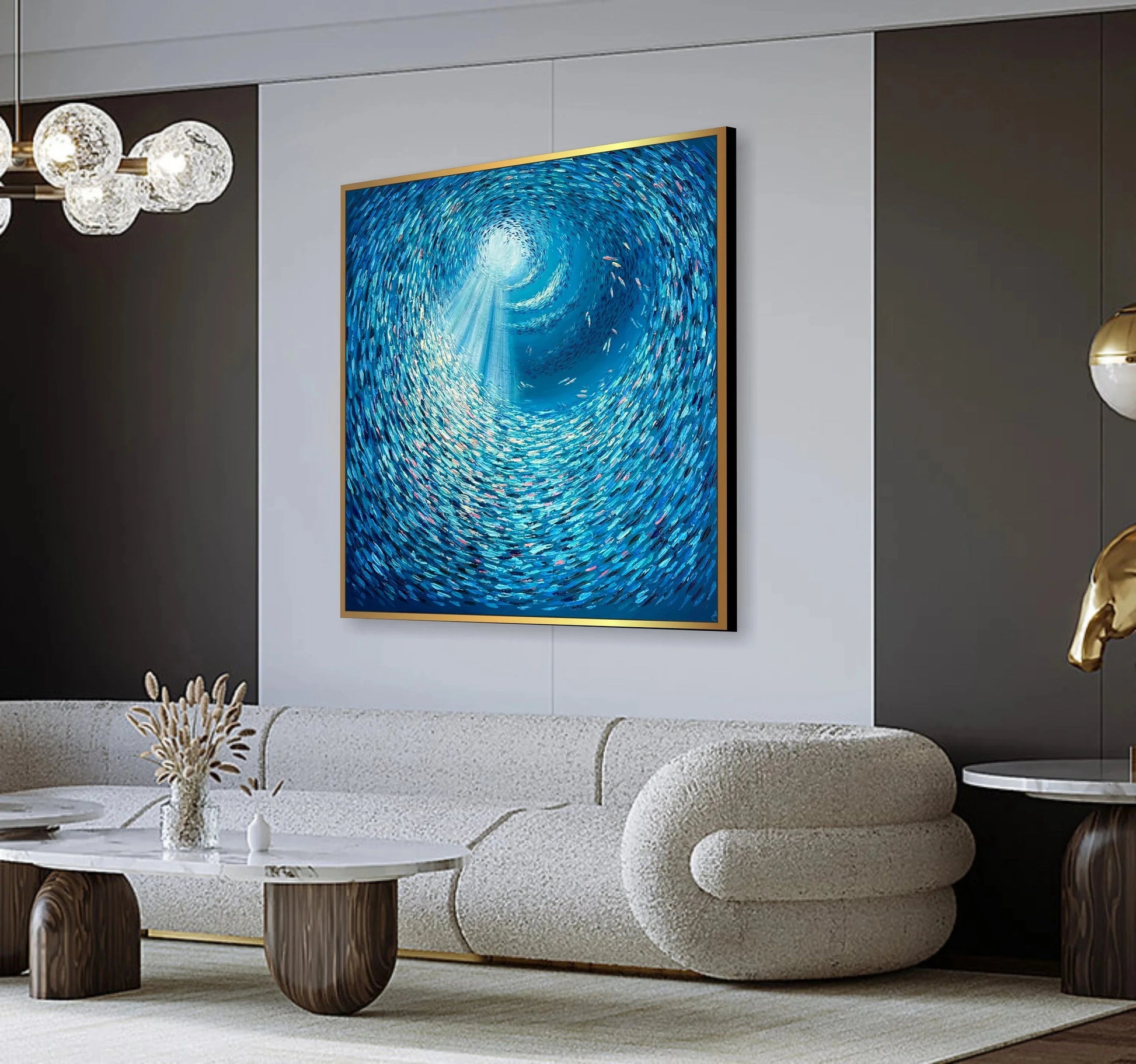 Thick Textured Knife Painted Fish Vortex Painting Pic 100% Handmade Abstract Oil Painting Canvas Wall Art For Home Decoration