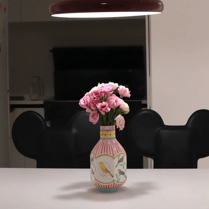 Nightingale Rose Ceramic Vase Prosperous Peach Blossom Double sided Hand drawn Vase Home Office Exquisite Decoration Bird Vase