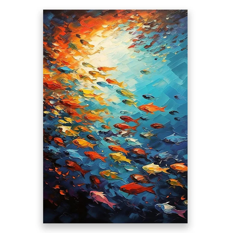 Dafeng Oil Painting Unframed Huge Handmade Abstract Oil Painting on Canvas Wall Art Home Decoration Shoal of Fish Picture Art