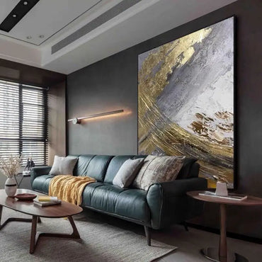 Gold Leaf Oversize Modern Picture Art, Handmade Abstract Oil Painting on Canvas, Wall Art for Living Room, Home Decor, No Frame