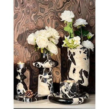 Noir Grand Antique Marble Vase for Living Room Kitchen Bedroom Bathroom Modern Flower Vase for Mantel Entryway Dining Table