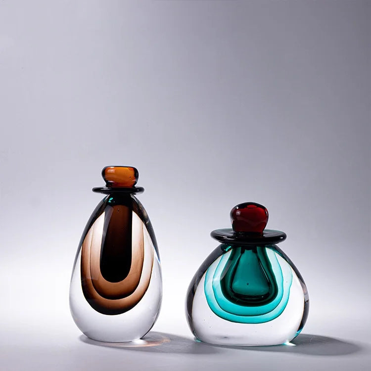 Glass Vase Double Stained Thick Glass Storage Tank with Lid Gradient Flower Vase Craft Terrarium Home Decoration Accessories