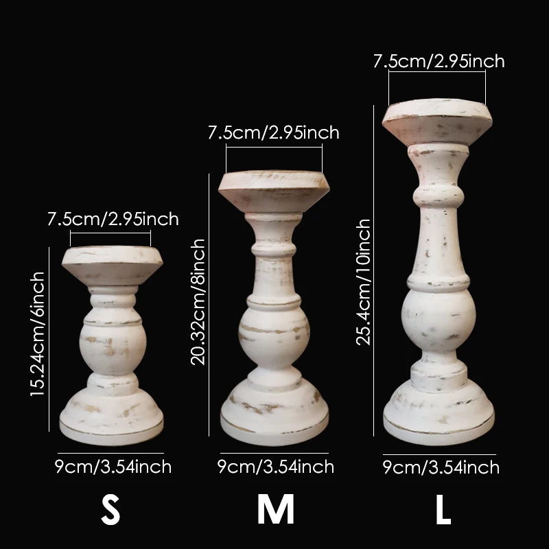1Piece Wood Candlestick Tabletop Retro White Candle Holder Home Decoration Wooden Candles Rack Nostalgic Photography